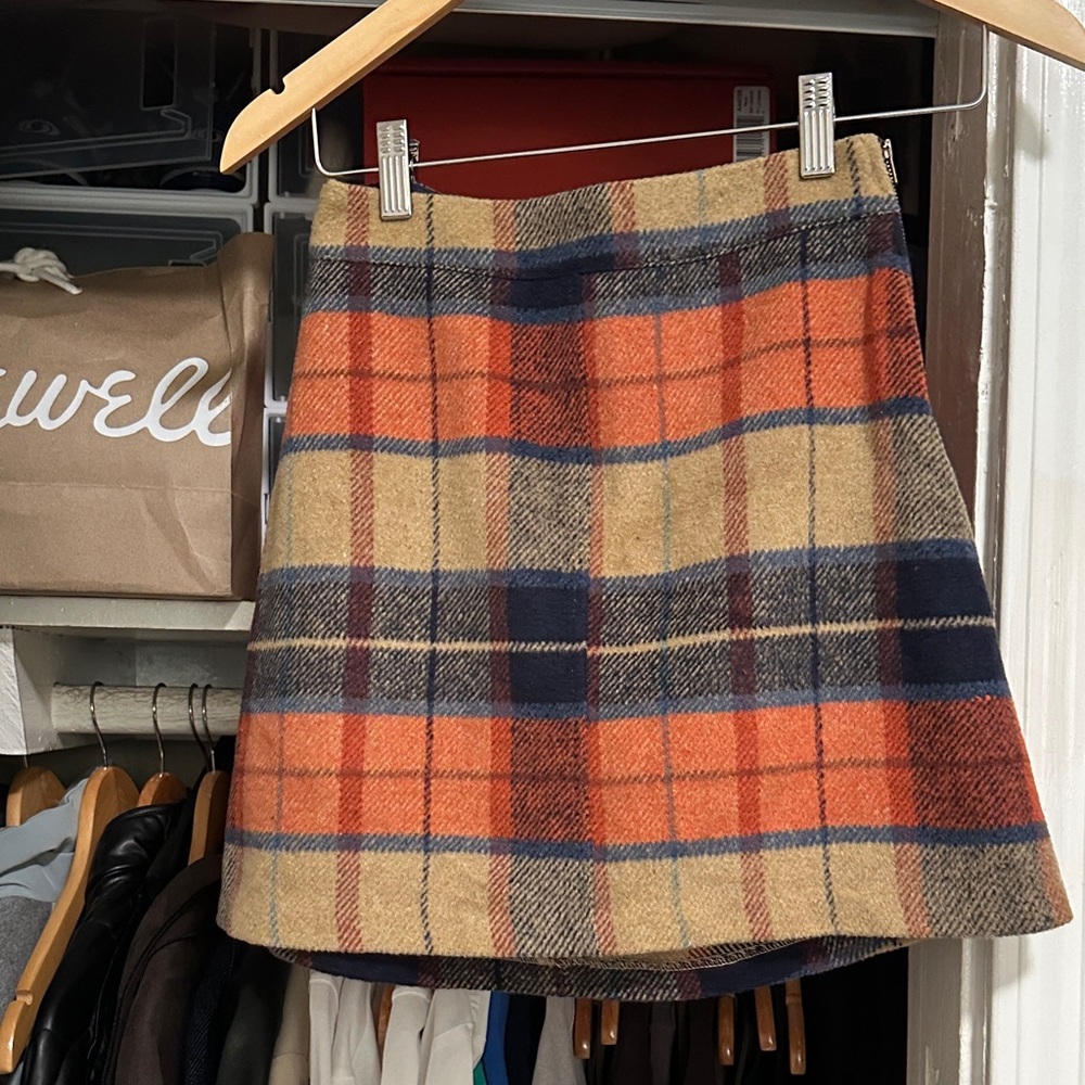 Lulu's Orange and Navy Plaid Mini Skirt